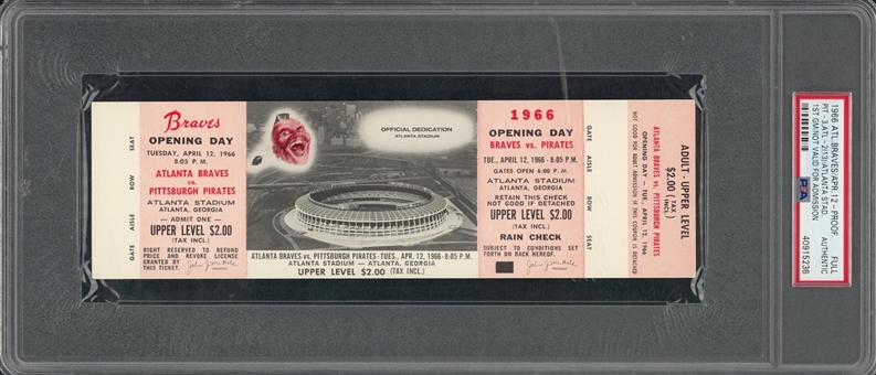 1966 Atlanta Braves Opening Day at Atlanta Stadium April 12, 1966 Ticket Proof - PSA Authentic